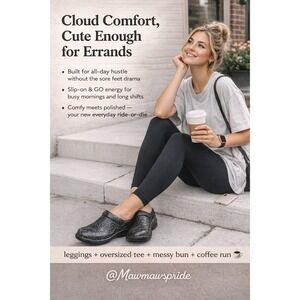 b.o.c.‎ Born Concept Womens Black Embossed Floral Leather Clogs Comfort Shoes 9